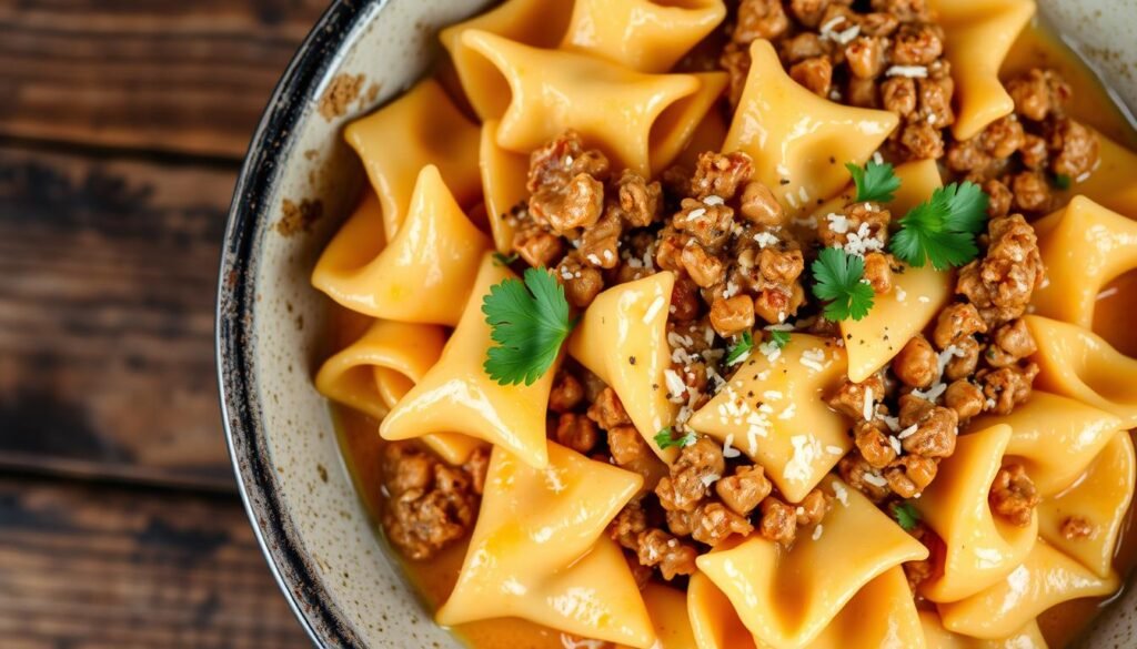 Cheesy Beef and Bowtie Pasta