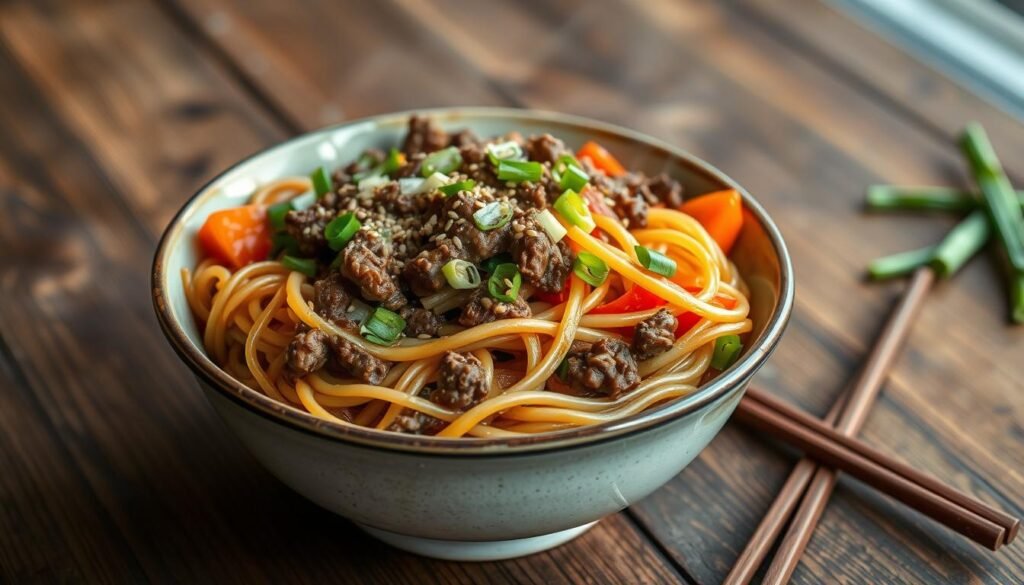 Mongolian Ground Beef Noodles Recipe