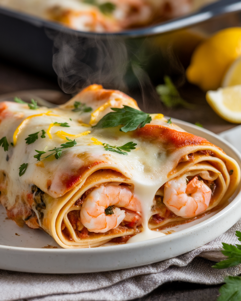 Shrimp Scampi Lasagna Rolls